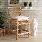 Rose Modern Bohemian White Fabric Upholstered and Natural Brown Rattan Counter Stool FredCo