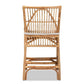 Rose Modern Bohemian White Fabric Upholstered and Natural Brown Rattan Counter Stool FredCo