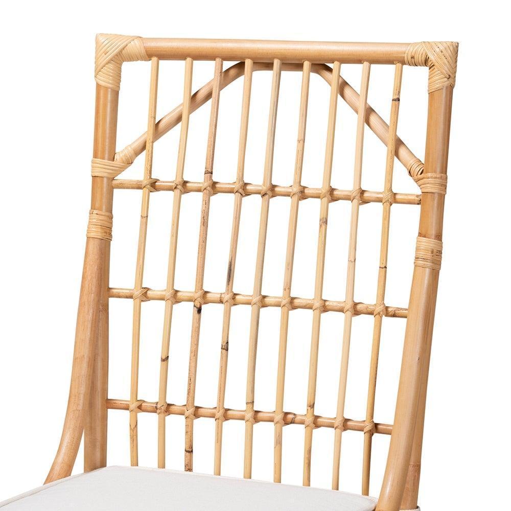 Rose Modern Bohemian White Fabric Upholstered and Natural Brown Rattan Dining Chair FredCo