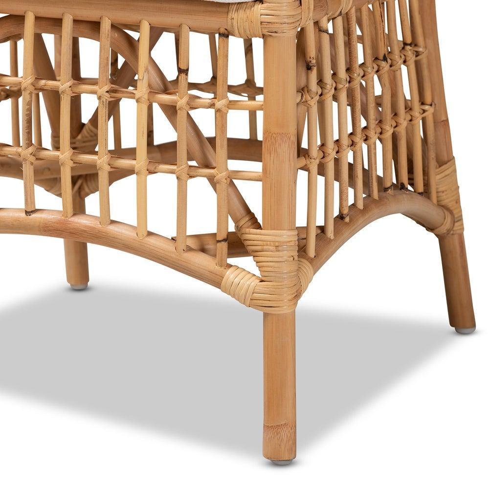 Rose Modern Bohemian White Fabric Upholstered and Natural Brown Rattan Dining Chair FredCo
