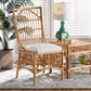 Rose Modern Bohemian White Fabric Upholstered and Natural Brown Rattan Dining Chair FredCo