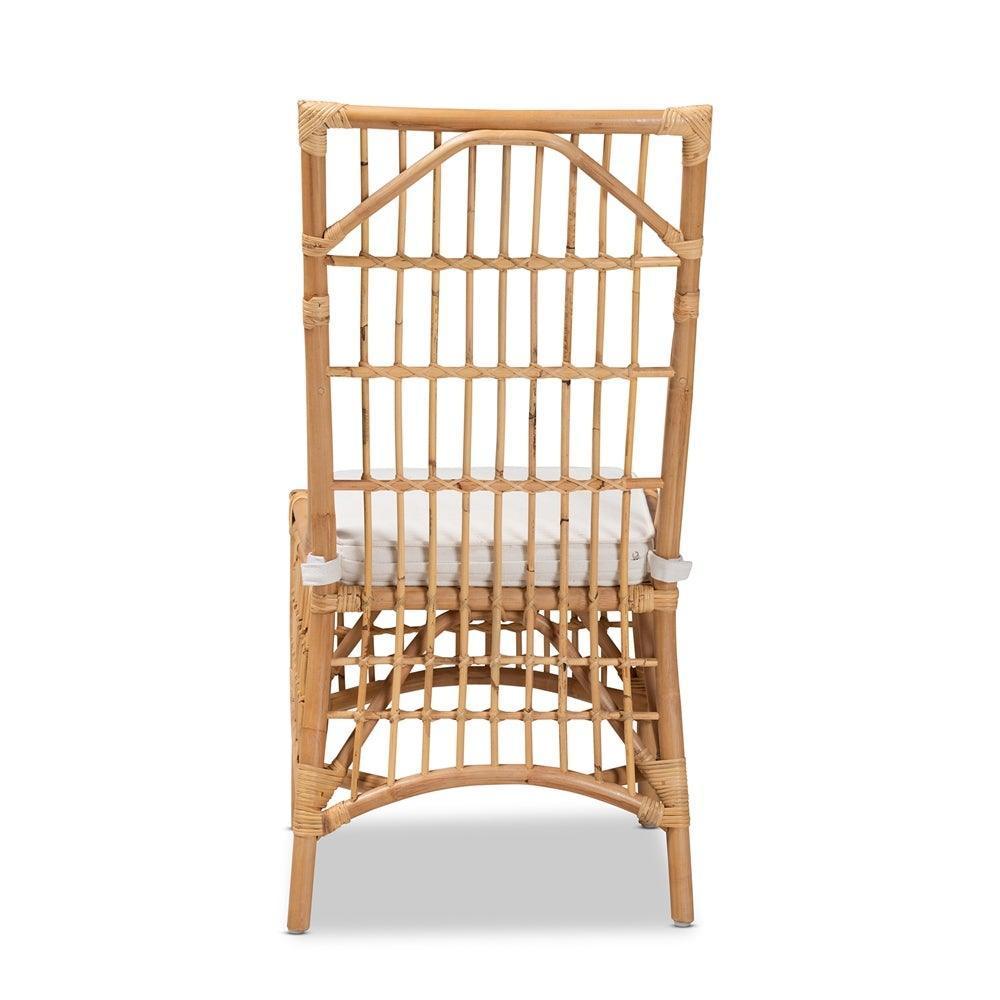 Rose Modern Bohemian White Fabric Upholstered and Natural Brown Rattan Dining Chair FredCo