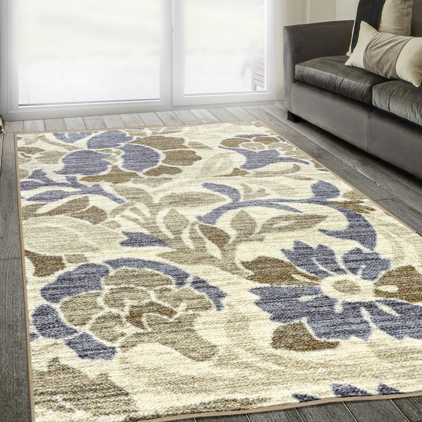 Roselyn Non-Slip Foldable Floral Machine-Washable Rug FredCo