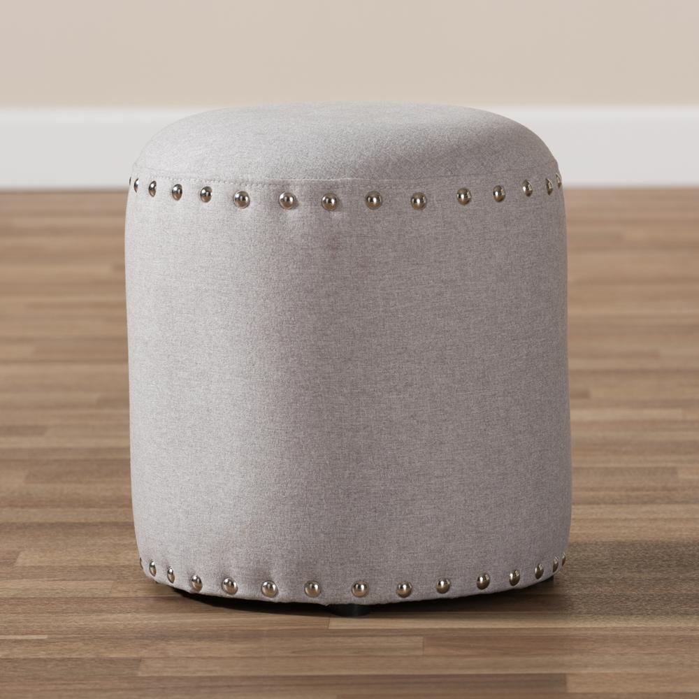 Rosine Modern and Contemporary Light Grey Fabric Upholstered Nail Trim Ottoman FredCo