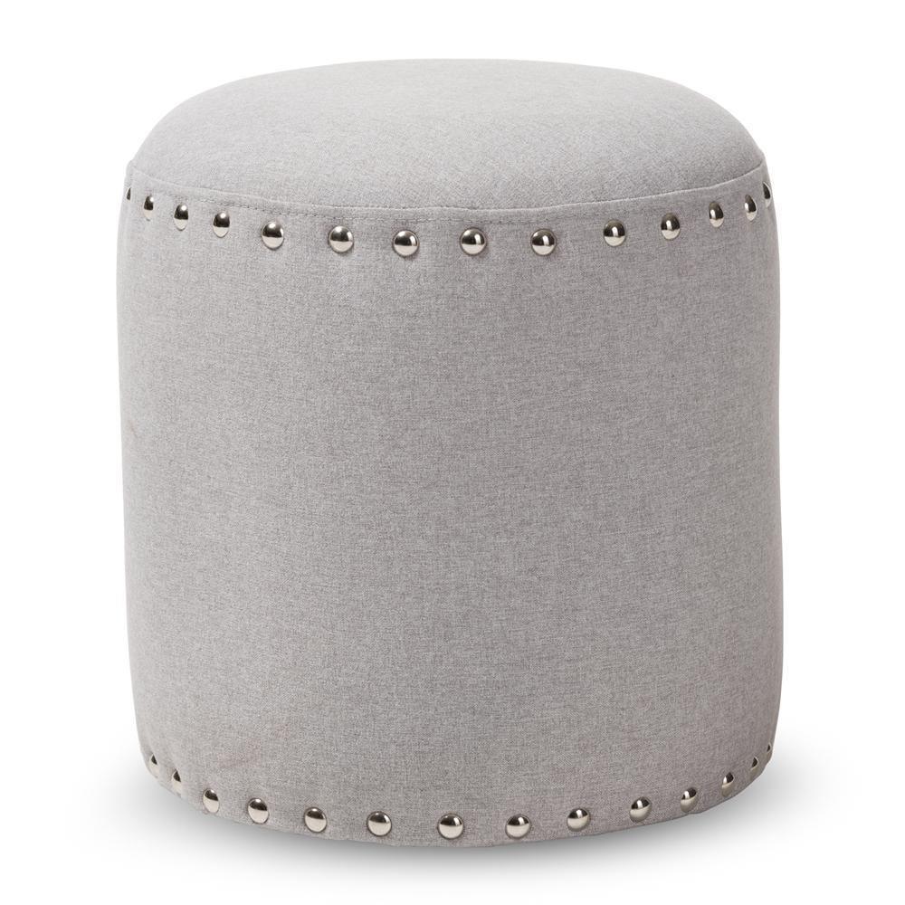 Rosine Modern and Contemporary Light Grey Fabric Upholstered Nail Trim Ottoman FredCo