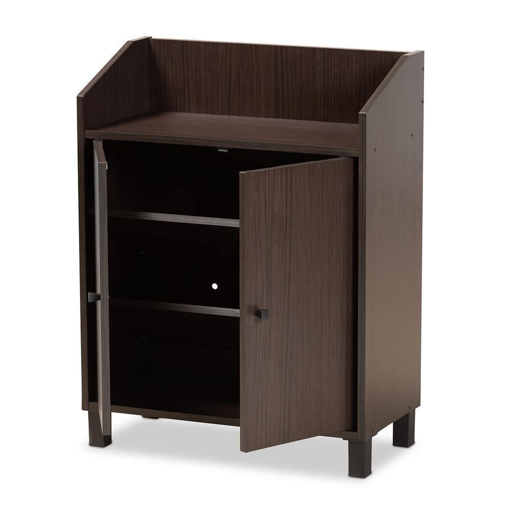 Rossin Modern and Contemporary Dark Brown Finished Wood 2-Door Entryway Shoe Storage Cabinet with Top Shelf FredCo