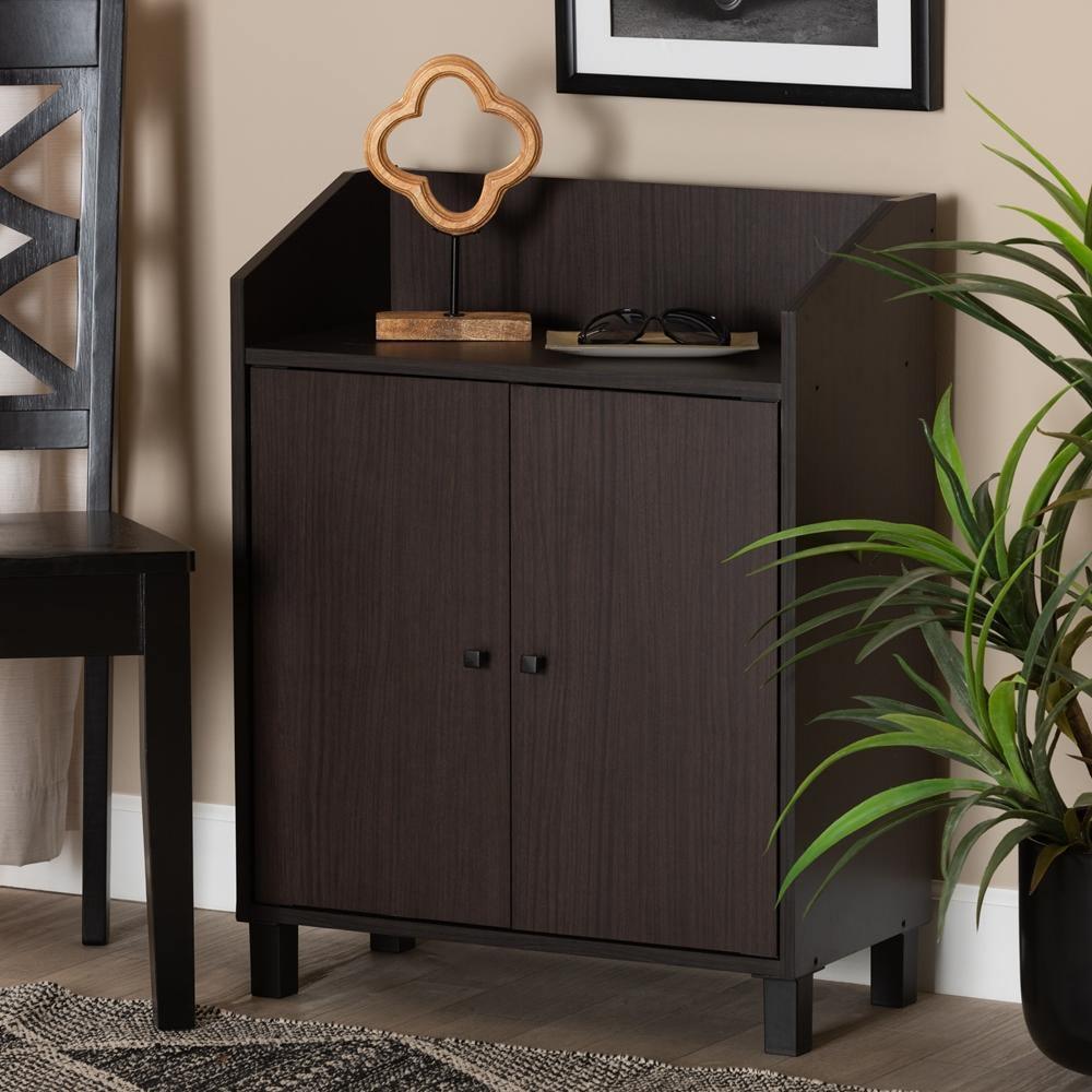 Rossin Modern and Contemporary Dark Brown Finished Wood 2-Door Entryway Shoe Storage Cabinet with Top Shelf FredCo