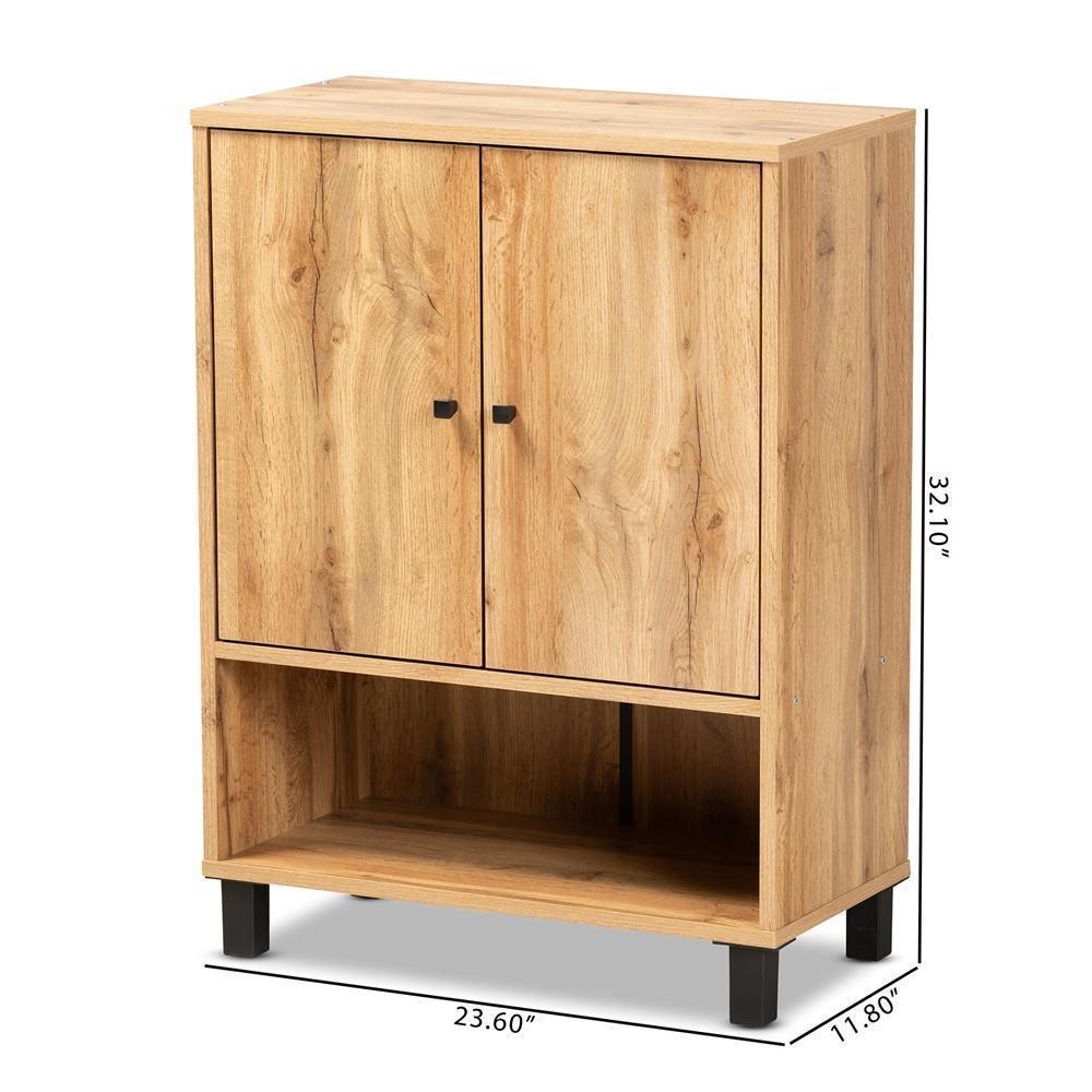 Rossin Modern and Contemporary Oak Brown Finished Wood 2-Door Entryway Shoe Storage Cabinet with Bottom Shelf FredCo