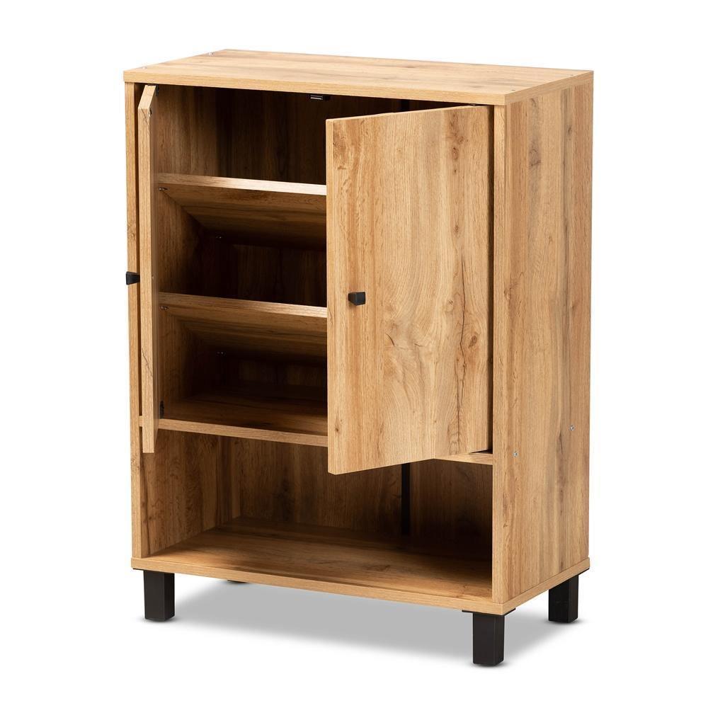 Rossin Modern and Contemporary Oak Brown Finished Wood 2-Door Entryway Shoe Storage Cabinet with Bottom Shelf FredCo