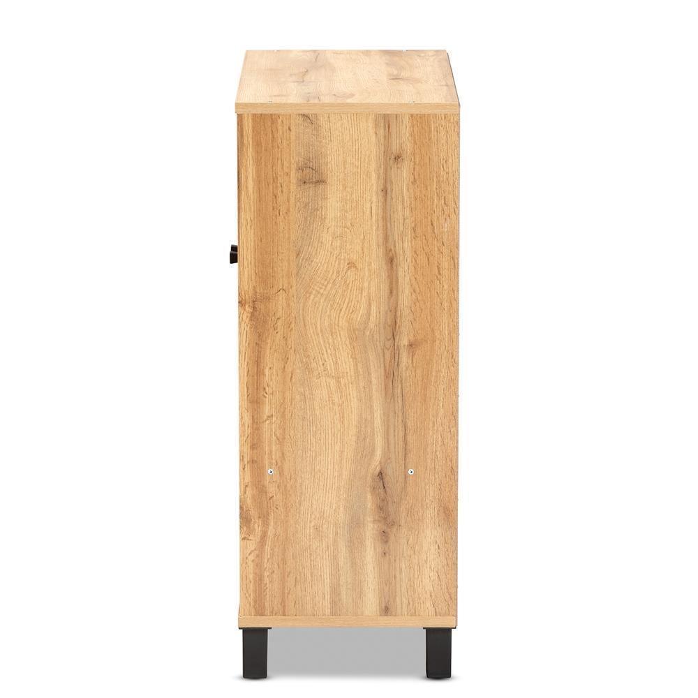 Rossin Modern and Contemporary Oak Brown Finished Wood 2-Door Entryway Shoe Storage Cabinet with Bottom Shelf FredCo