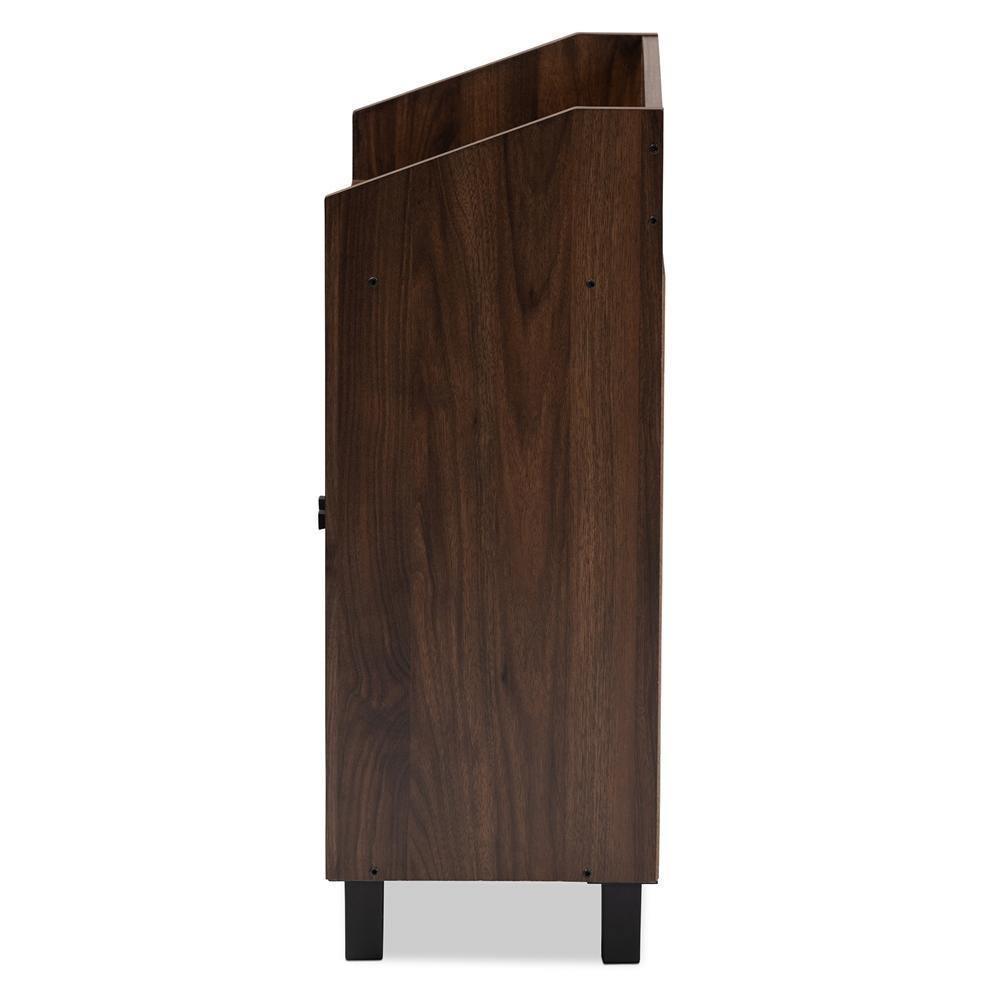 Rossin Modern and Contemporary Walnut Brown Finished 2-Door Wood Entryway Shoe Storage Cabinet with Open Shelf FredCo