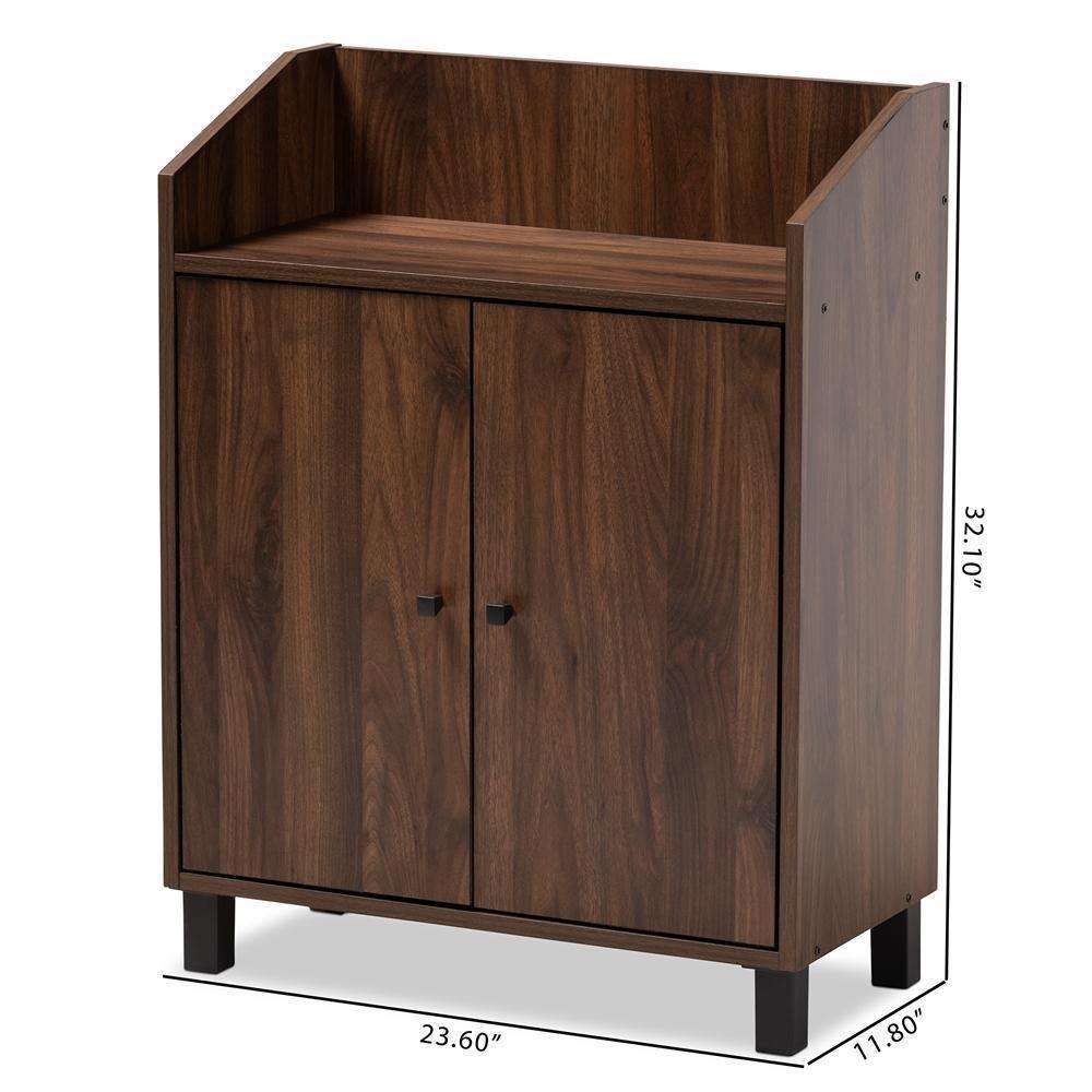 Rossin Modern and Contemporary Walnut Brown Finished 2-Door Wood Entryway Shoe Storage Cabinet with Open Shelf FredCo