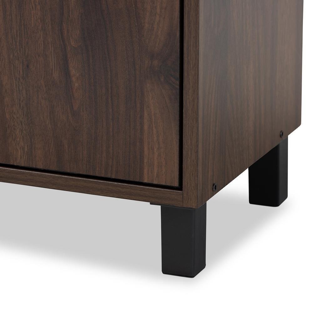 Rossin Modern and Contemporary Walnut Brown Finished 2-Door Wood Entryway Shoe Storage Cabinet with Open Shelf FredCo