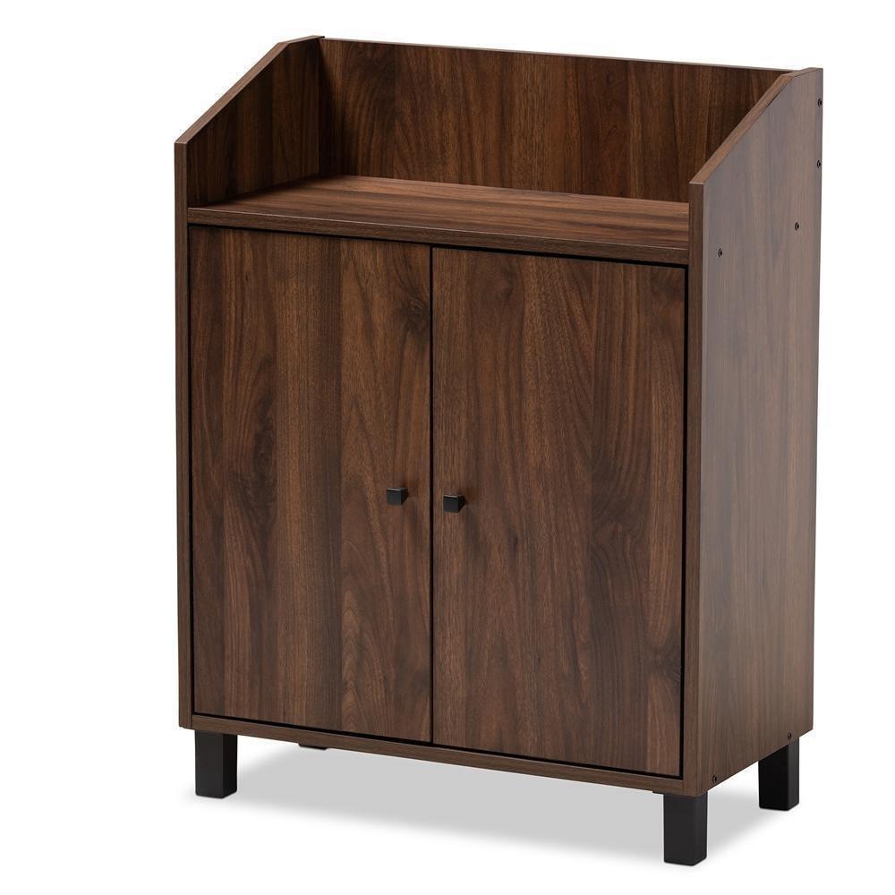 Rossin Modern and Contemporary Walnut Brown Finished 2-Door Wood Entryway Shoe Storage Cabinet with Open Shelf FredCo