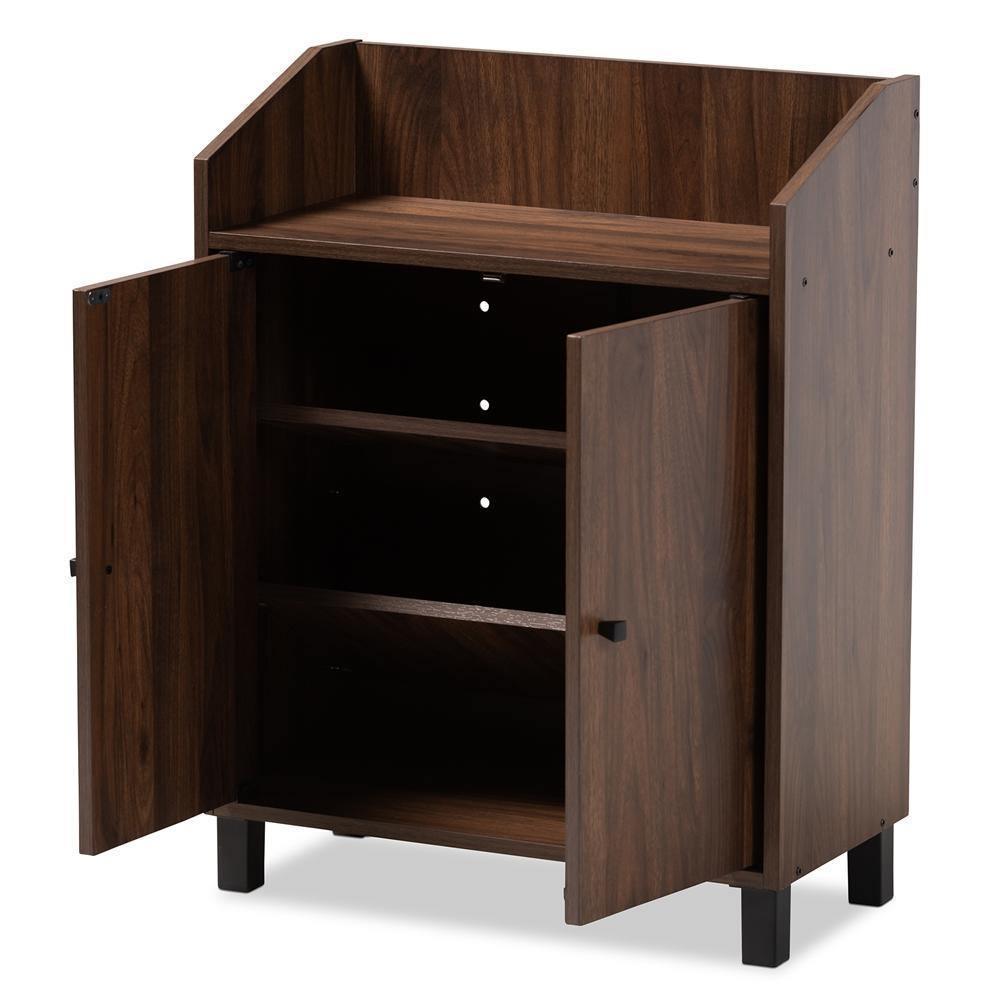 Rossin Modern and Contemporary Walnut Brown Finished 2-Door Wood Entryway Shoe Storage Cabinet with Open Shelf FredCo