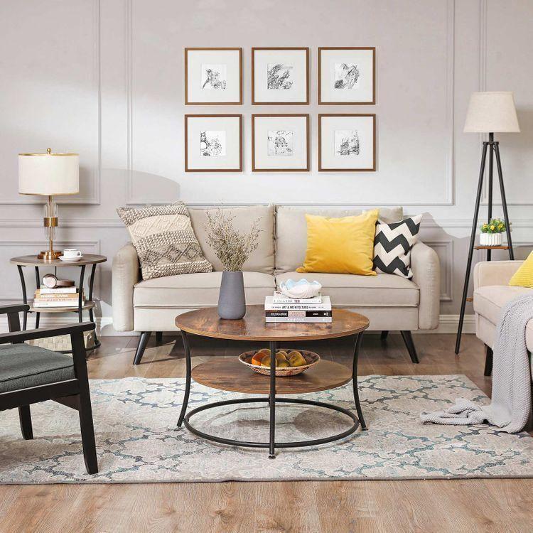 Round End Table with 2 Shelves Grey FredCo