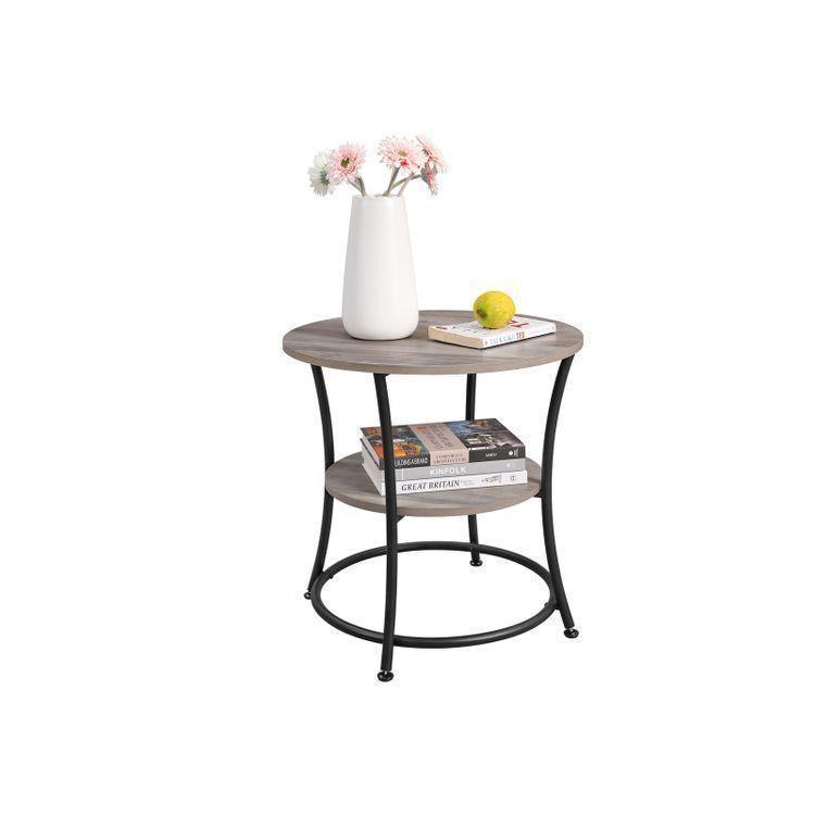 Round End Table with 2 Shelves Grey FredCo
