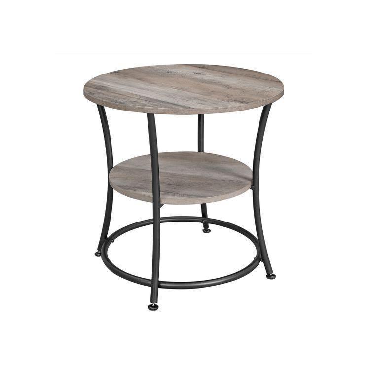 Round End Table with 2 Shelves Grey FredCo