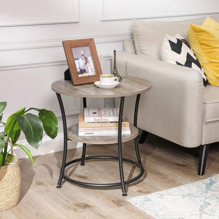 Round End Table with 2 Shelves Grey FredCo