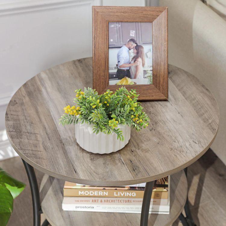 Round End Table with 2 Shelves Grey FredCo