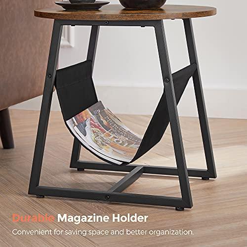 Round End Table with Pocket Rustic Brown and Black FredCo