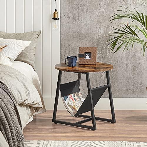 Round End Table with Pocket Rustic Brown and Black FredCo