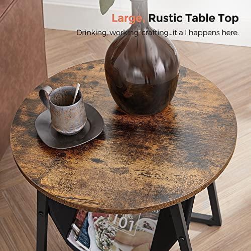 Round End Table with Pocket Rustic Brown and Black FredCo