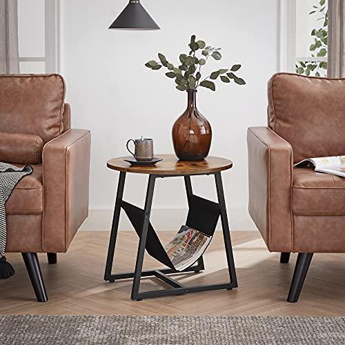 Round End Table with Pocket Rustic Brown and Black FredCo