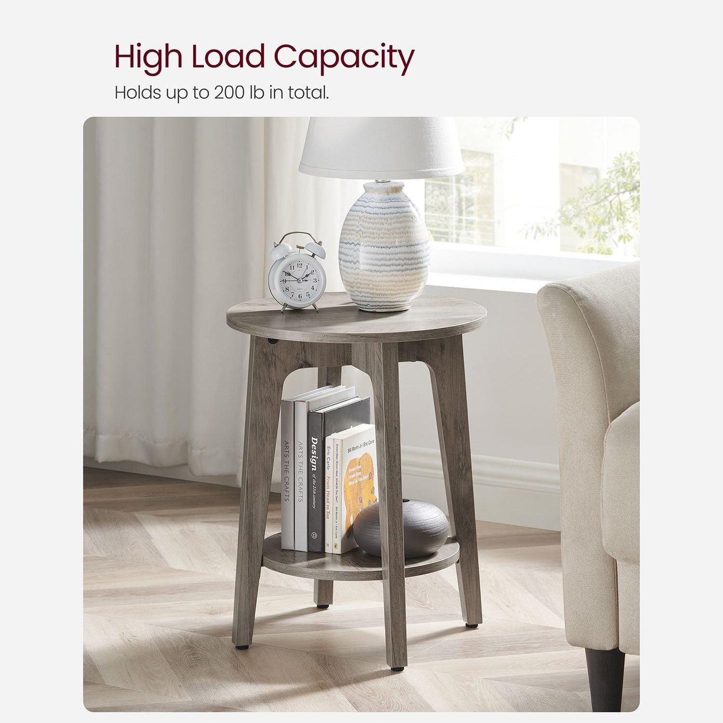 Round End Table with Shelf Farmhouse Gray FredCo