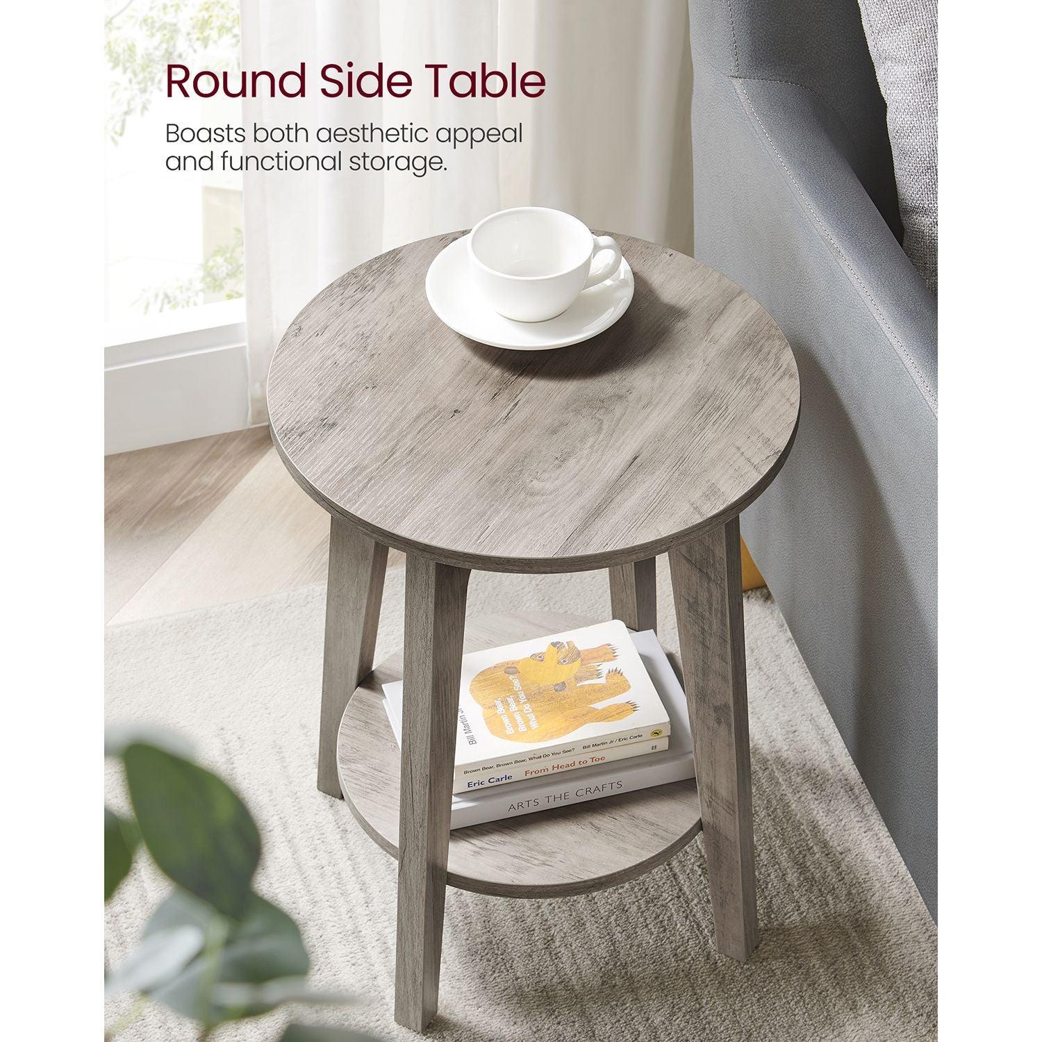 Round End Table with Shelf Farmhouse Gray FredCo