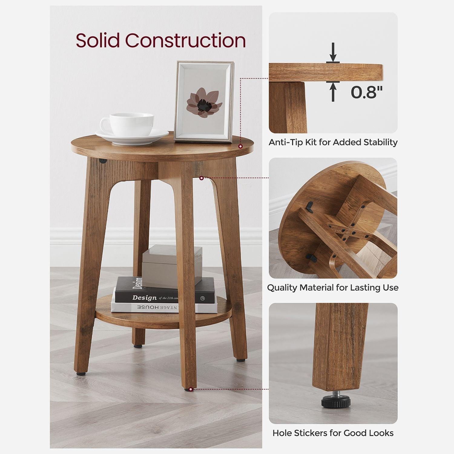 Round End Table with Shelf Farmhouse Walnut FredCo