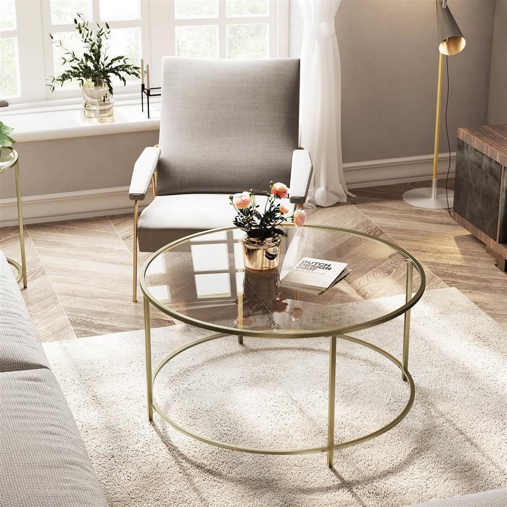 Round Glass Coffee Table Golden FredCo