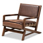 Rovelyn Rustic Brown Faux Leather Upholstered Walnut Finished Wood Lounge Chair FredCo
