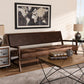 Rovelyn Rustic Brown Faux Leather Upholstered Walnut Finished Wood Sofa FredCo