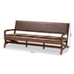 Rovelyn Rustic Brown Faux Leather Upholstered Walnut Finished Wood Sofa FredCo