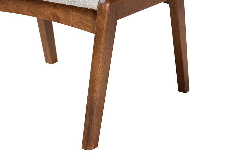 Roxy Mid-Century Modern Off-White Boucle Upholstered and Walnut Brown Finished Wood Ottoman Footstool FredCo