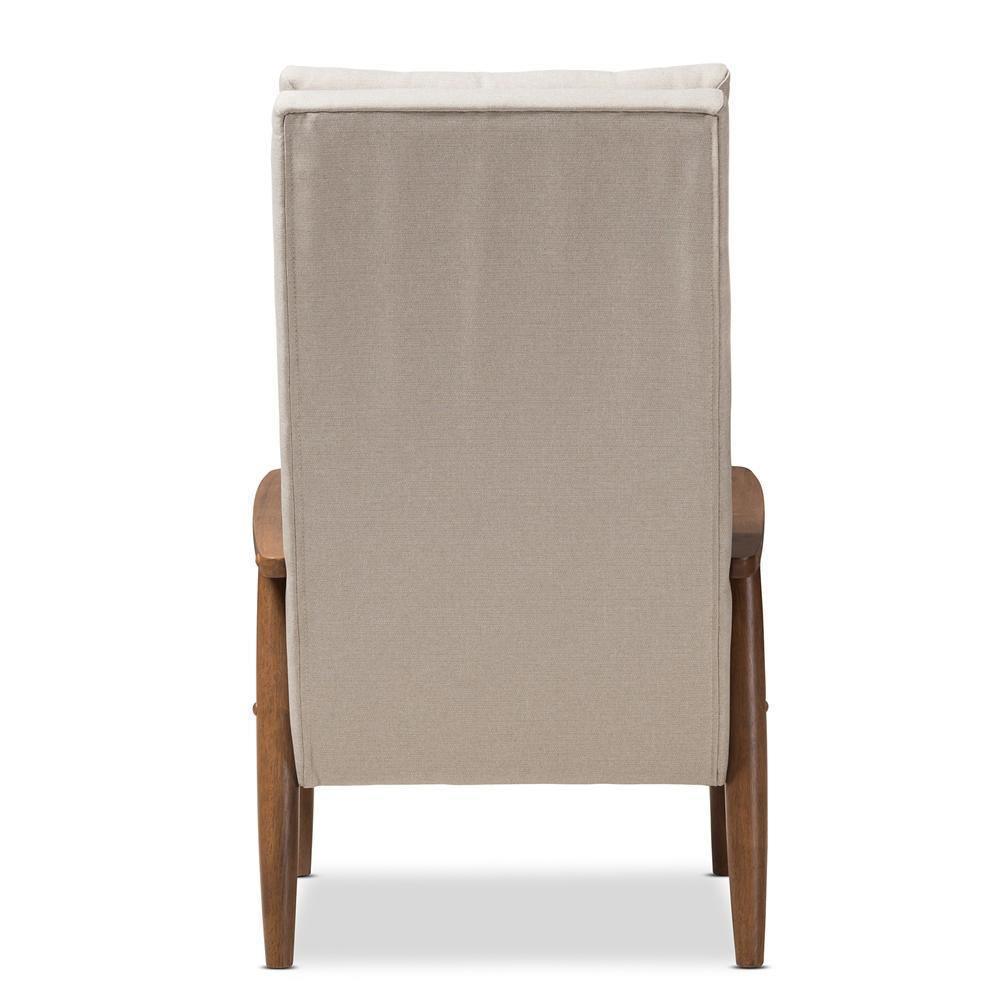 Roxy Mid-Century Modern Walnut Brown Finish Wood and Light Beige Fabric Upholstered Button-Tufted High-Back Chair FredCo