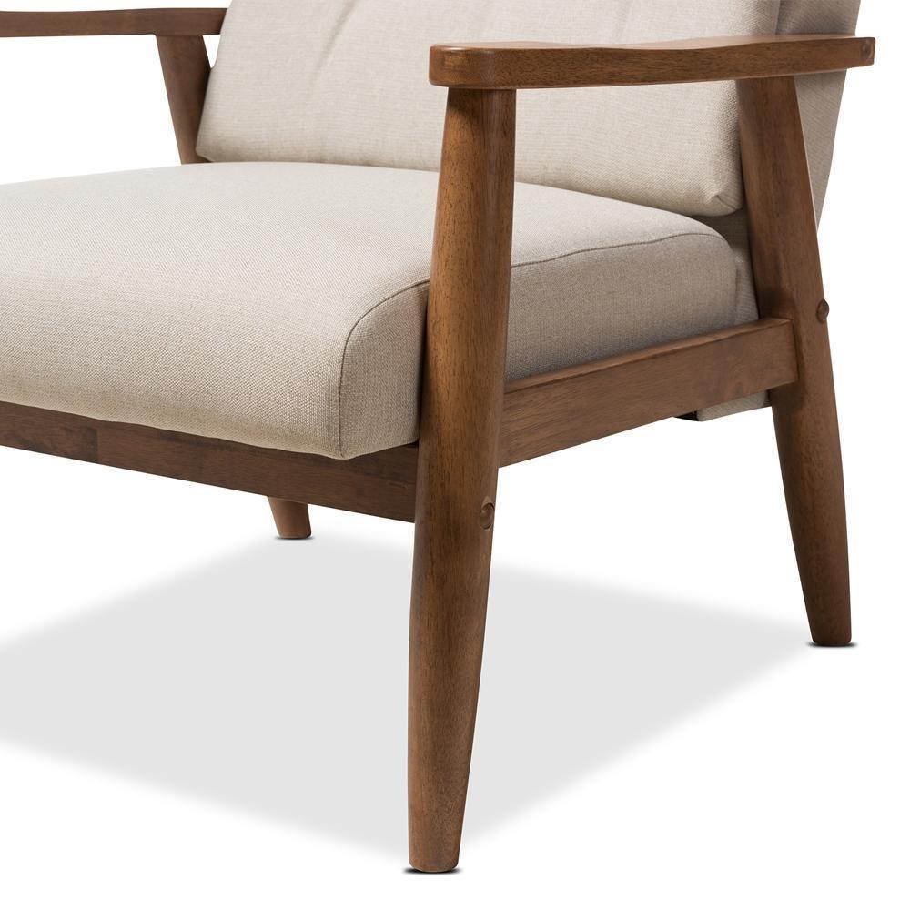 Roxy Mid-Century Modern Walnut Brown Finish Wood and Light Beige Fabric Upholstered Button-Tufted High-Back Chair FredCo