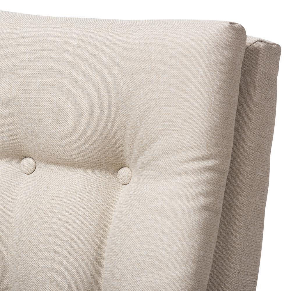 Roxy Mid-Century Modern Walnut Brown Finish Wood and Light Beige Fabric Upholstered Button-Tufted High-Back Chair FredCo