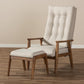 Roxy Mid-Century Modern Walnut Wood Finishing and Light Beige Fabric Upholstered Button-Tufted High-Back Lounge Chair and Ottoman Set FredCo