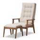 Roxy Mid-Century Modern Walnut Wood Finishing and Light Beige Fabric Upholstered Button-Tufted High-Back Lounge Chair and Ottoman Set FredCo