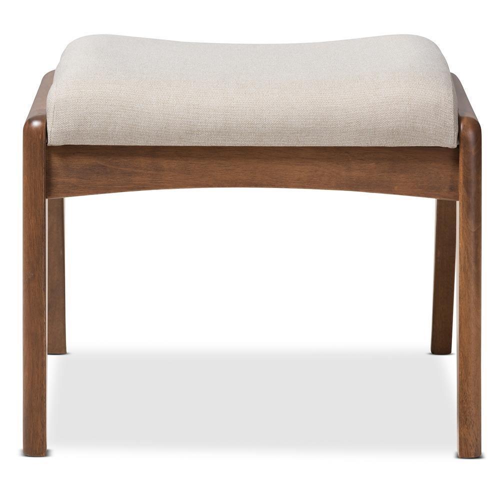 Roxy Mid-Century Modern Walnut Wood Finishing and Light Beige Fabric Upholstered Ottoman FredCo