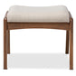 Roxy Mid-Century Modern Walnut Wood Finishing and Light Beige Fabric Upholstered Ottoman FredCo