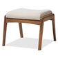 Roxy Mid-Century Modern Walnut Wood Finishing and Light Beige Fabric Upholstered Ottoman FredCo
