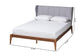 Royce Mid-Century Modern Transitional Light Grey Fabric and Ash Walnut Finished Wood Queen Size Bed FredCo