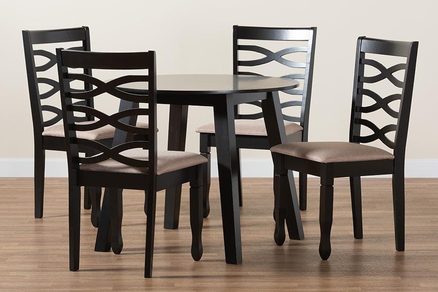 Ruby Modern Beige Fabric and Dark Brown Finished Wood 5-Piece Dining Set FredCo