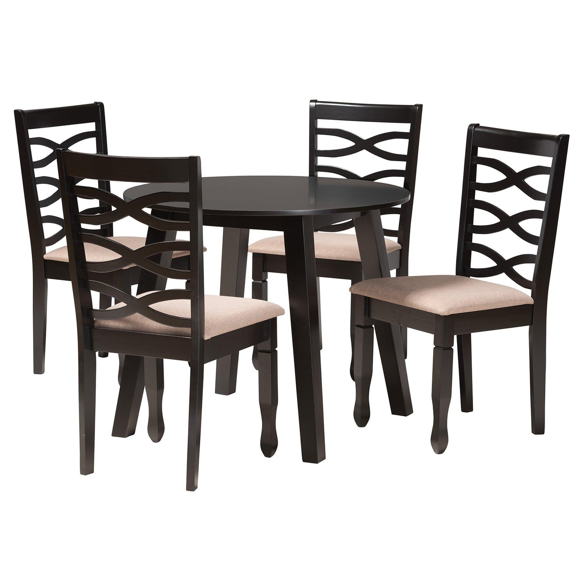 Ruby Modern Beige Fabric and Dark Brown Finished Wood 5-Piece Dining Set FredCo