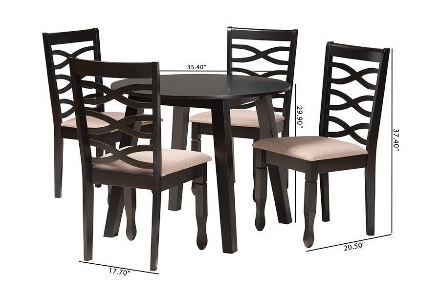 Ruby Modern Beige Fabric and Dark Brown Finished Wood 5-Piece Dining Set FredCo