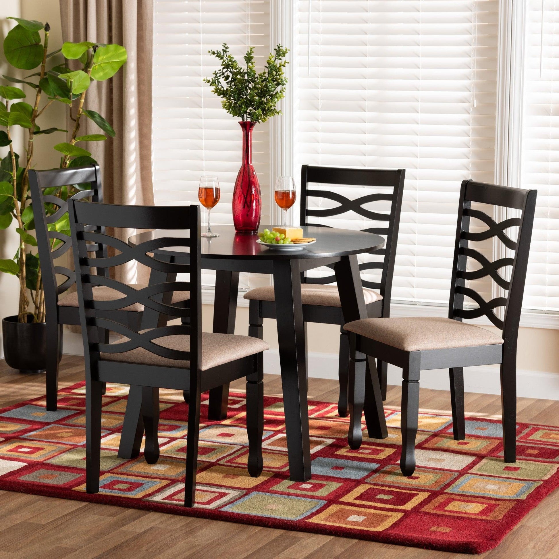 Ruby Modern Beige Fabric and Dark Brown Finished Wood 5-Piece Dining Set FredCo