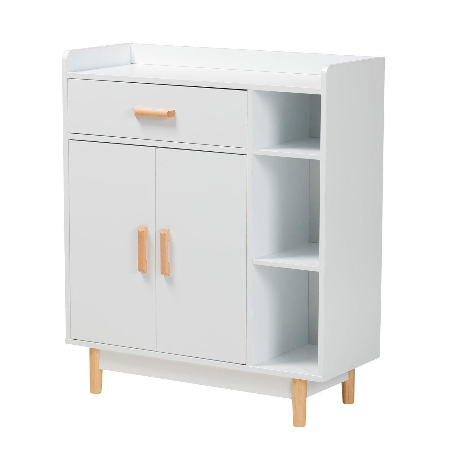 Russell Mid-Century Modern Two-Tone White and Oak Brown Finished Wood 2-Door Sideboard FredCo